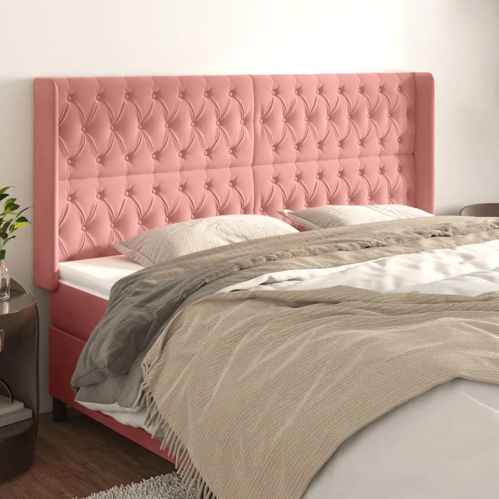 3119987 vidaXL Tăblie de pat cu aripioare, roz, 203x16x118/128 cm, catifea