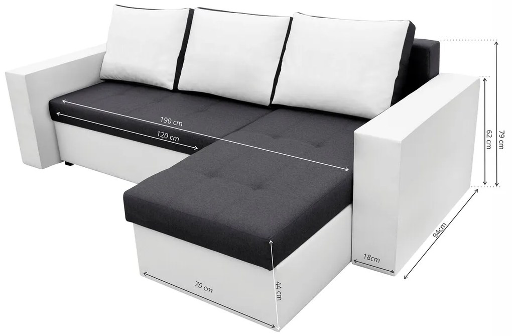 Coltar extensibil Toledo, 226x145x79 cm, 2 lazi depozitare, Reversibil, Alb/Antracit