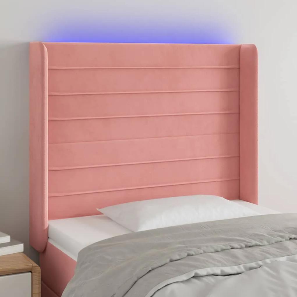 3124223 vidaXL Tăblie de pat cu LED, roz, 83x16x118/128 cm, catifea