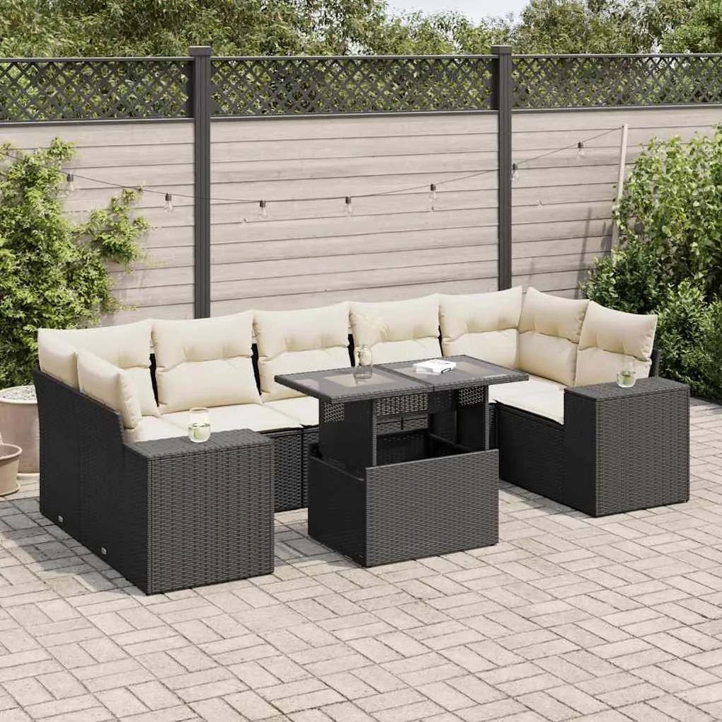 3326757 vidaXL Set mobilier de grădină cu perne, 8 piese, negru, poliratan