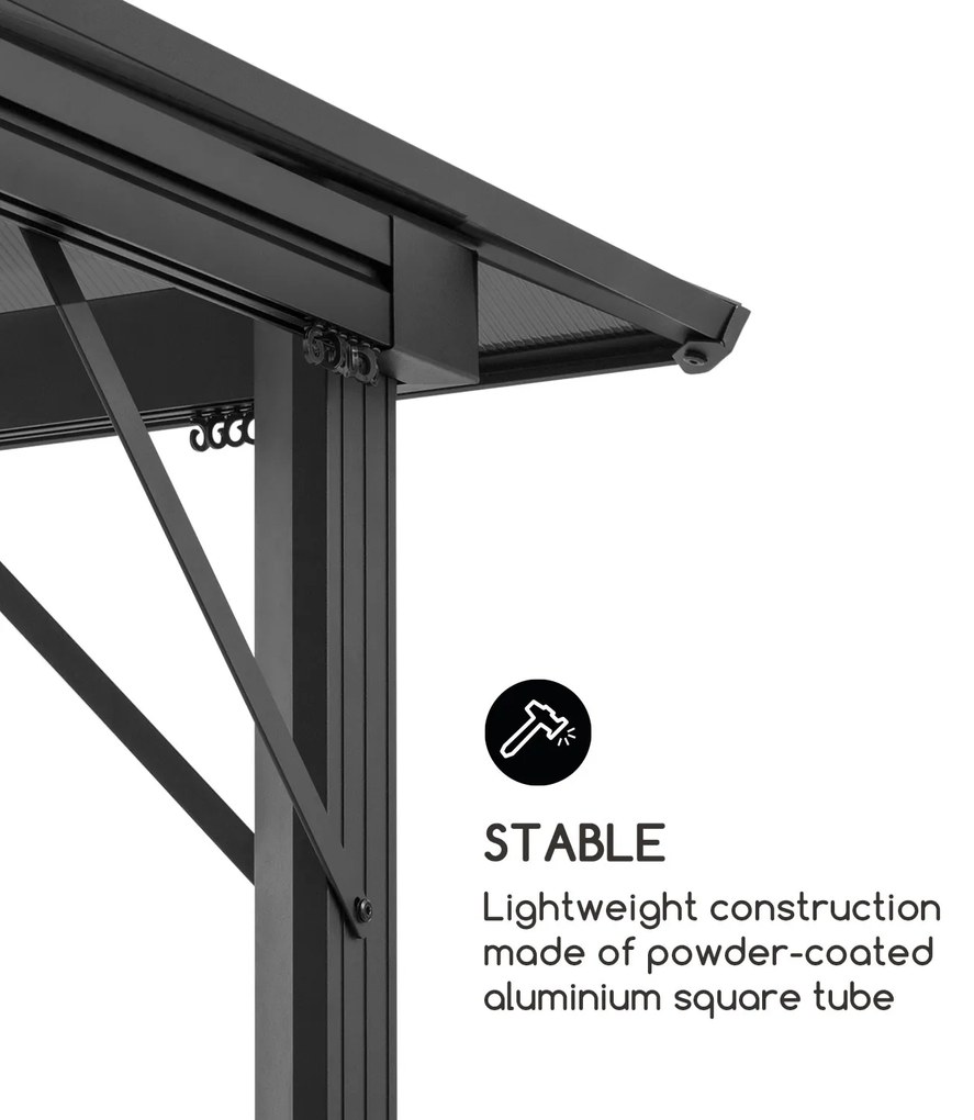 Pantheon Solid Sky Ambient Solar, pavilion cu acoperiș, 3 × 4 m, policarbonat, aluminiu, iluminat