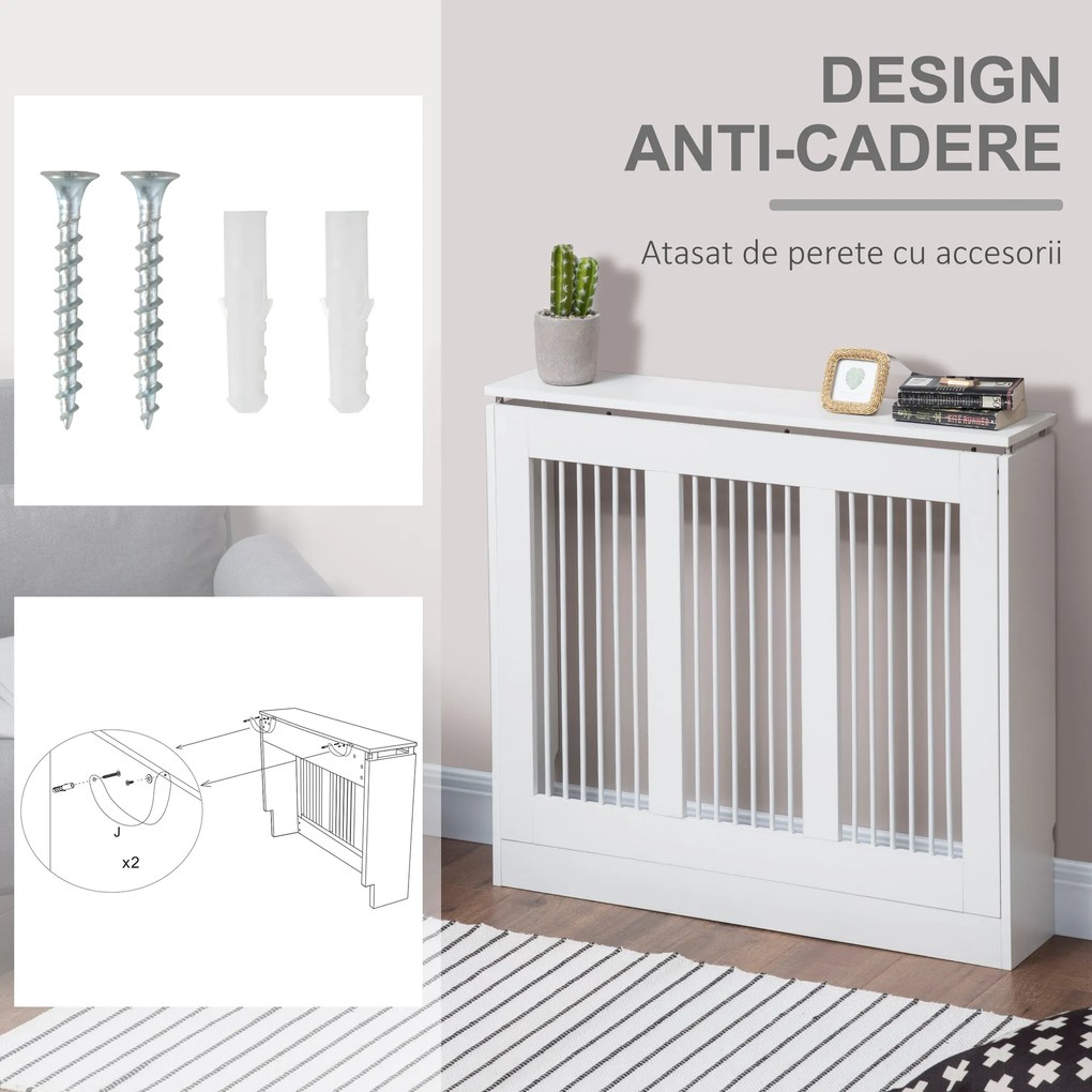 HOMCOM Masca Radiator Moderna din MDF si Otel Alb 90x18x84cm Protectie si Decor pentru Calorifer | Aosom Romania