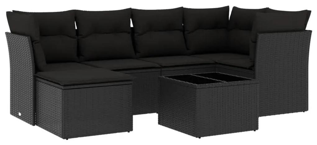 3249794 vidaXL Set canapele de grădină cu perne, 7 piese, negru, poliratan