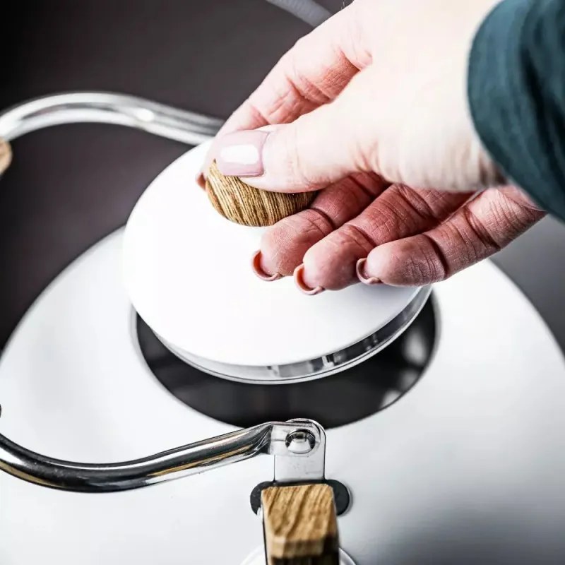 Ceainic cu fluier Kinghoff KH 1860, 2.5 l, Inductie, Maner din lemn, Alb