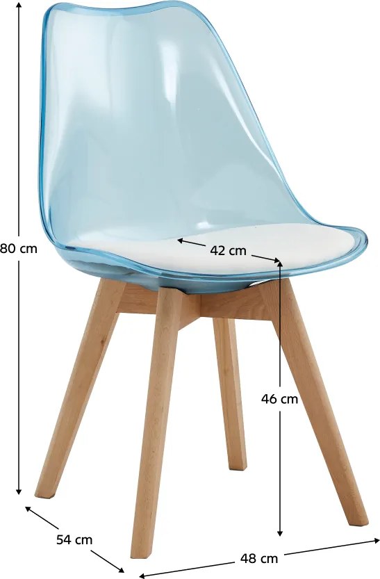Scaun, albastru transparent, acrilic/piele ecologică/fag, BALI 2 NEW