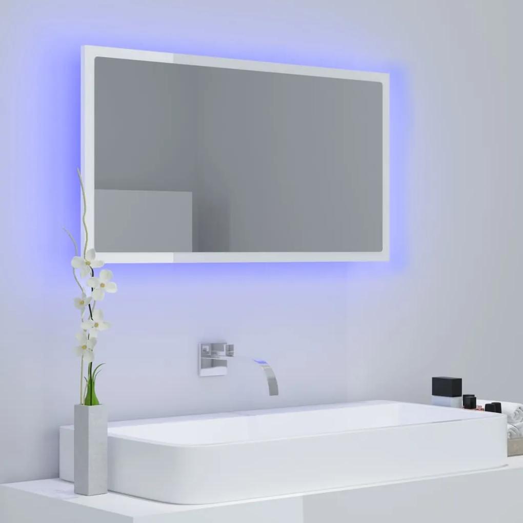 Oglindă de baie cu led, alb extralucios, 80x8,5x37 cm, pal