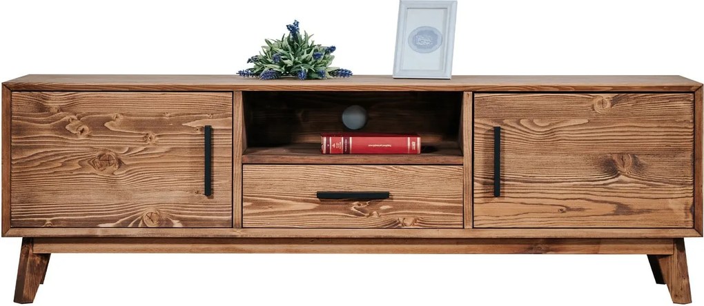 Comodă TV lemn masiv Timeless 1 Sertar 2 Uși 1 Nișă Whisky, 146 × 40 × 48 cm