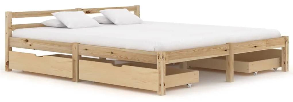 Cadru de pat cu 4 sertare, 180 x 200 cm, lemn masiv de pin Lemn deschis, 180 x 200 cm, 4 Sertare