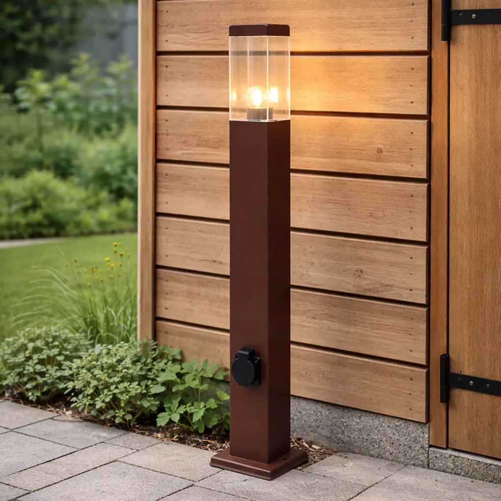 Lampă de exterior Maro ruginiu 80 cm cu soclu IP44 - Malios