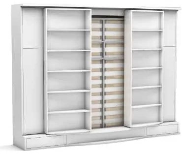 Pat rabatabil Dublu cu biblioteca si dulapuri - Sliding Suit (Suit Bed) 140X200 - Alb Mat