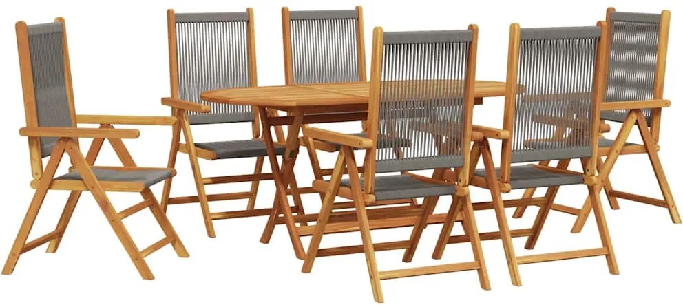 vidaXL Set de masă pentru grădină 7 pcs Gri Lemn Solid de Acacia
