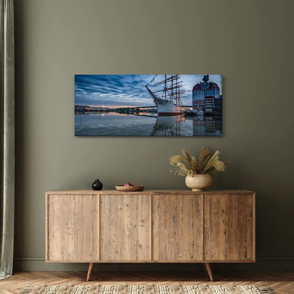 Tablou cu barcă cu pânze (120x50 cm)