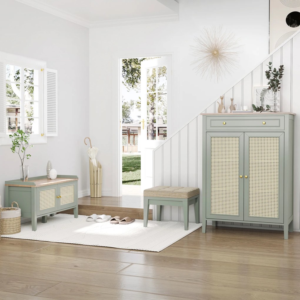 HOMCOM Dulap pentru pantofi mobilier de depozitare pentru pantofi mobilier pentru intrare cu 2 uși efect de răchită sertar 80 x 40 x 110 cm | Aosom Romania