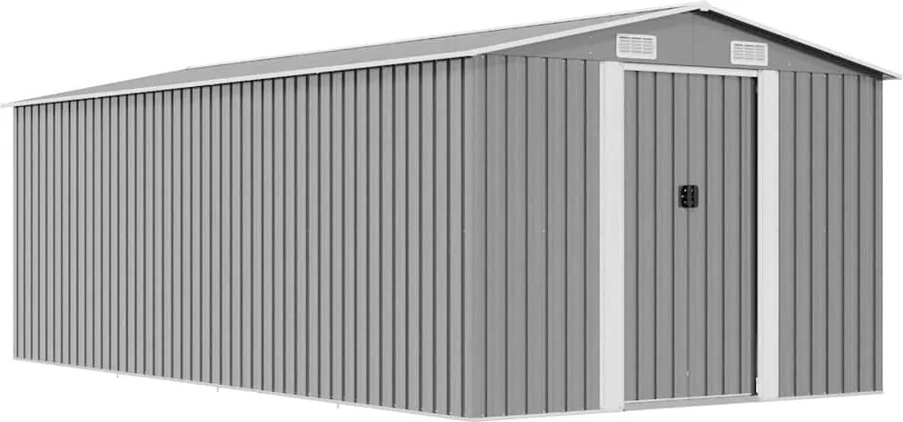 vidaXL Șopron de grădină, 257x489x181 cm, gri, metal