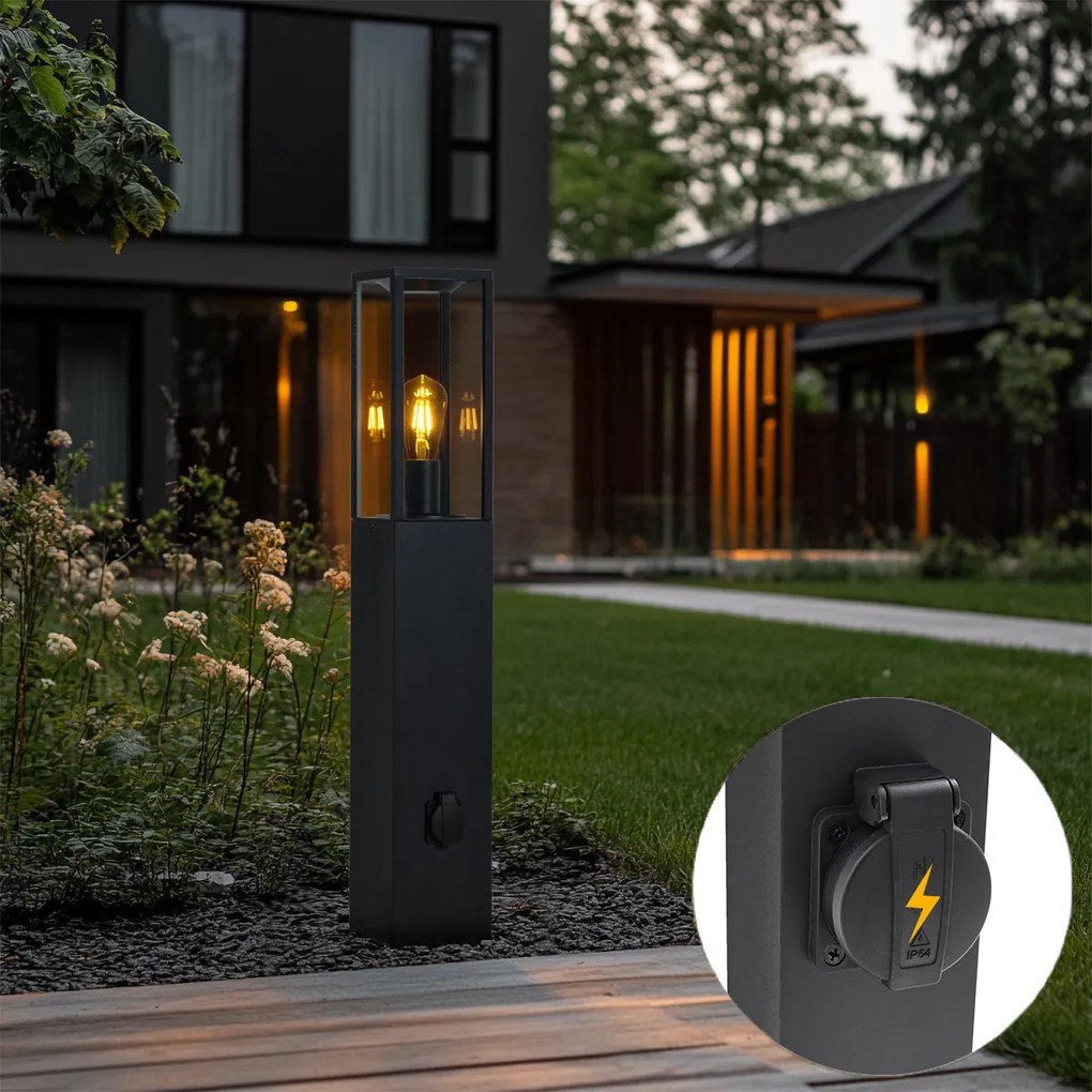 Lampă modernă de exterior neagră 80cm cu priză IP44 - Charlois