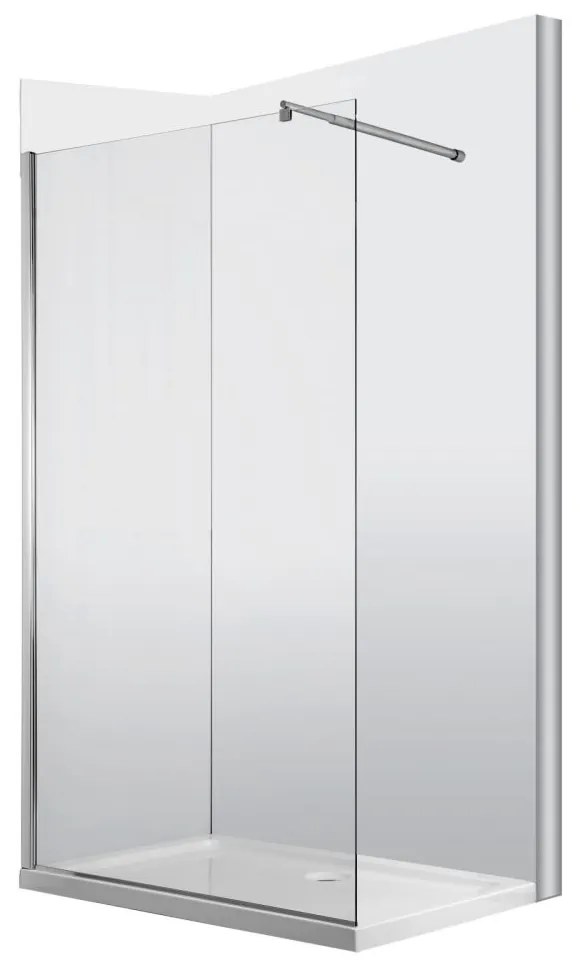 Set paravan dus walk-in 90x200 cm sticla securizata crom, Deante Abelia, cu rigola cu capac crom, iesire laterala, 700 mm, Cersanit Tako Slim