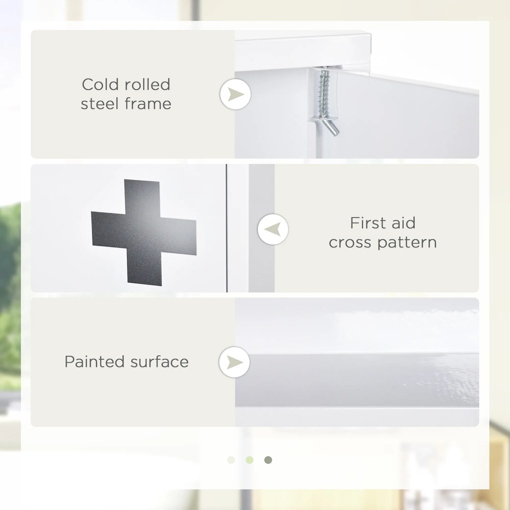 kleankin Dulap Medicamente cu 3 Rafturi și Ușă Magnetică, cu un strat rezistent la apă și rugină 30x12x60 cm, Alb | Aosom Romania