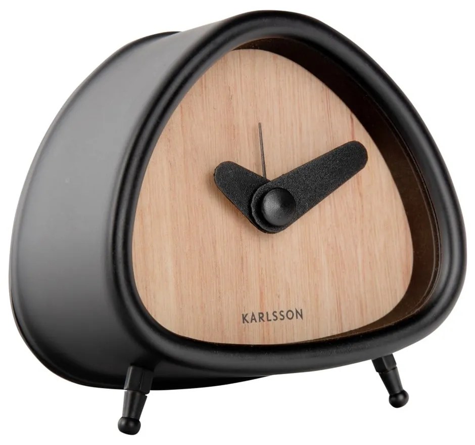 Ceas deșteptător cu aspect de lemn Karlsson Triangle, înălțime 8,6 cm, negru