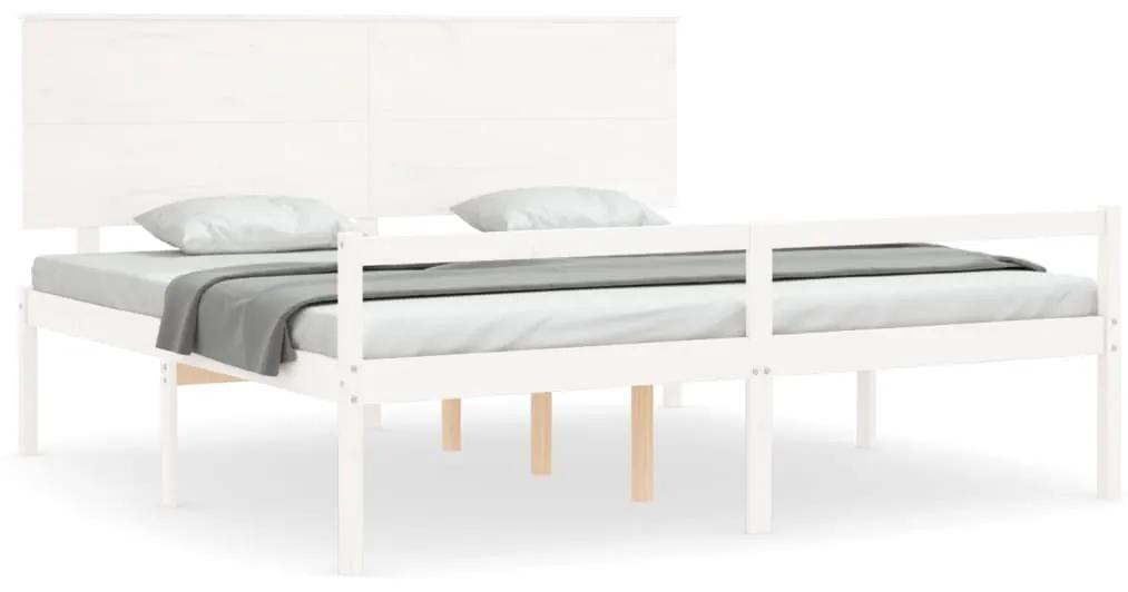 3195502 vidaXL Cadru de pat senior cu tăblie, 200x200 cm, alb, lemn masiv