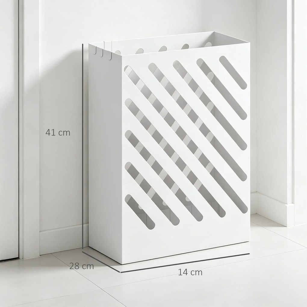 HOMCOM Suport pentru Umbrele cu Tavă pentru Colectarea Picăturilor și 4 Cârlige, 28x14x41 cm, Alb | Aosom Romania