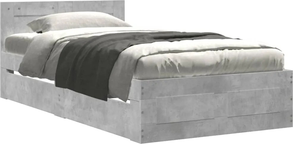 vidaXL Cadru de pat cu tăblie gri beton 90x200 cm lemn prelucrat