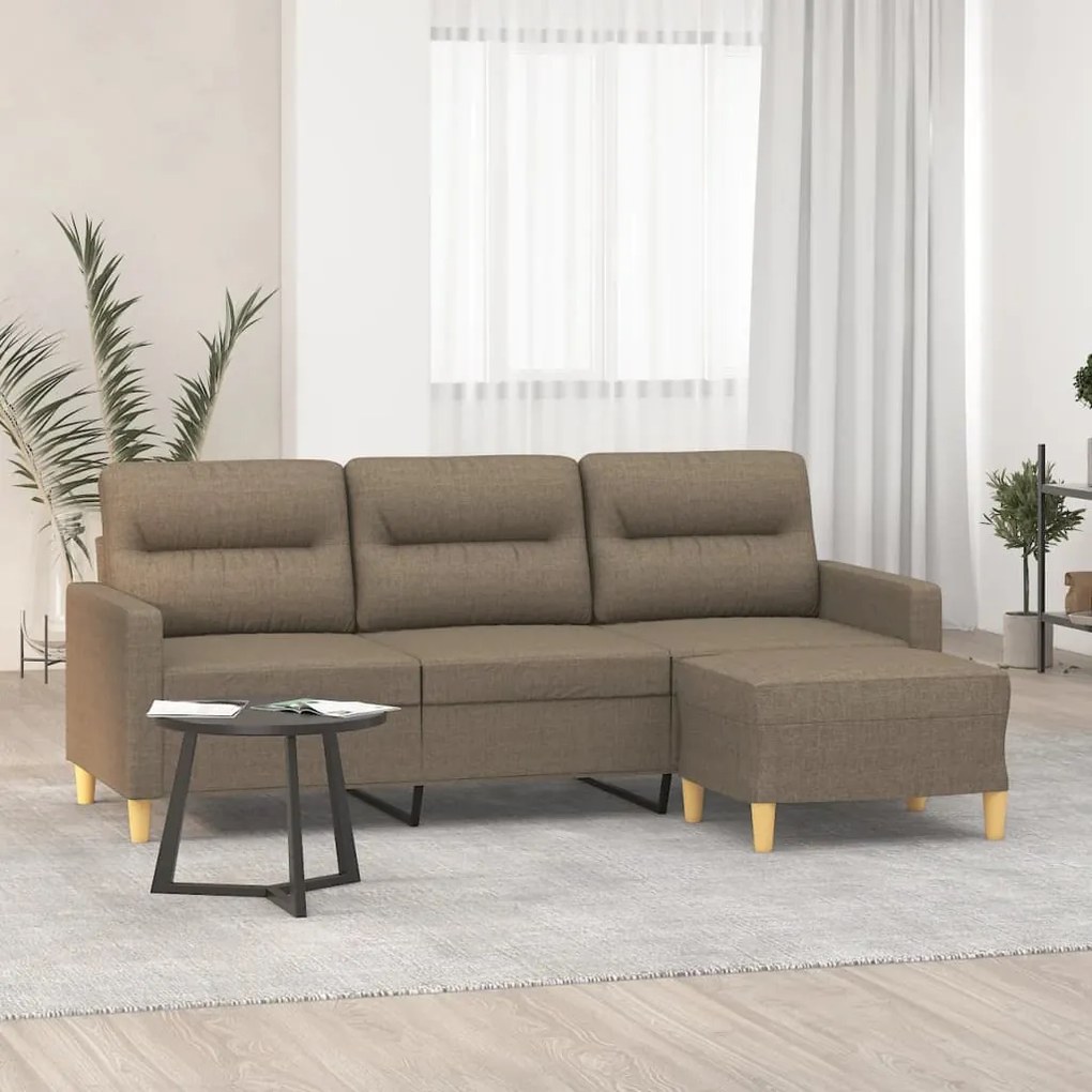 3153428 vidaXL Canapea cu 3 locuri și taburet, taupe, 180 cm, material textil