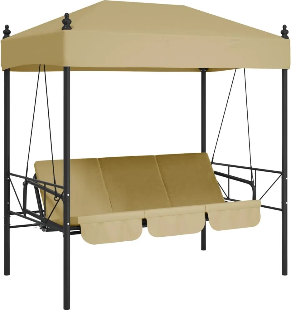 vidaXL Bancă balansoar de grădină cu baldachin, nisipiu, oțel