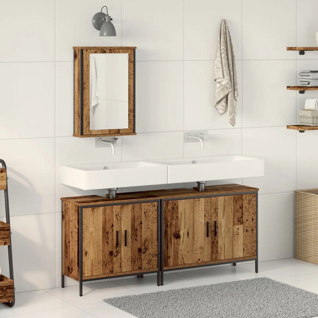 vidaXL Set de mobilier pentru baie cu ușă 3 pcs Maro 80 x 30 x 60 cm