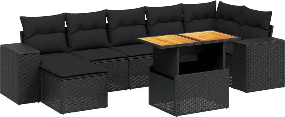 vidaXL Set mobilier de grădină cu perne, 8 piese, negru, poliratan