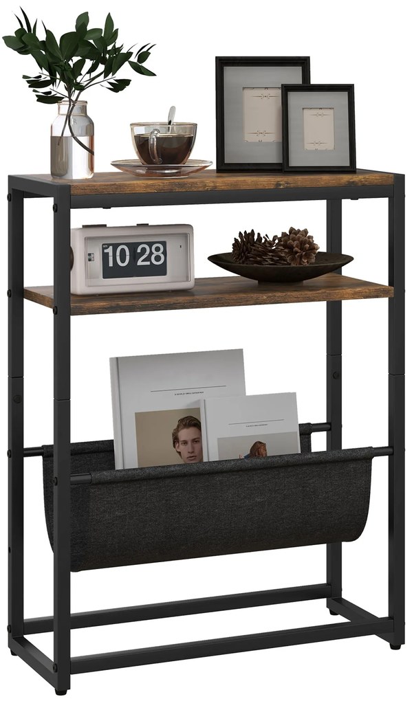 HOMCOM Masa de cafea cu etajeră și suport pentru reviste structură din oțel design industrial - 43l x 18P x 56H cm | Aosom Romania