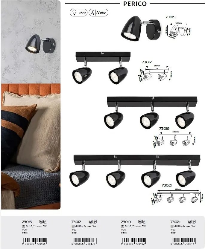 Plafoniera cu Spot-uri Directionabile, 4xGU10, Perico alba