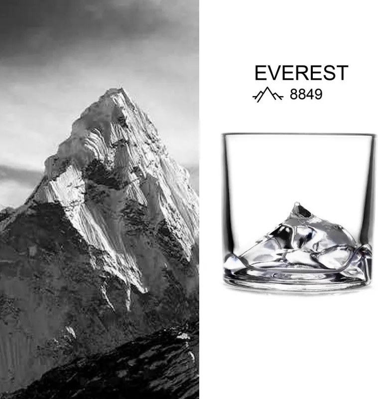 Set pahare pentru whisky LIITON 1006964 Everest, 270 ml, 2 buc, Fund 3D Muntele Everest, Transparent