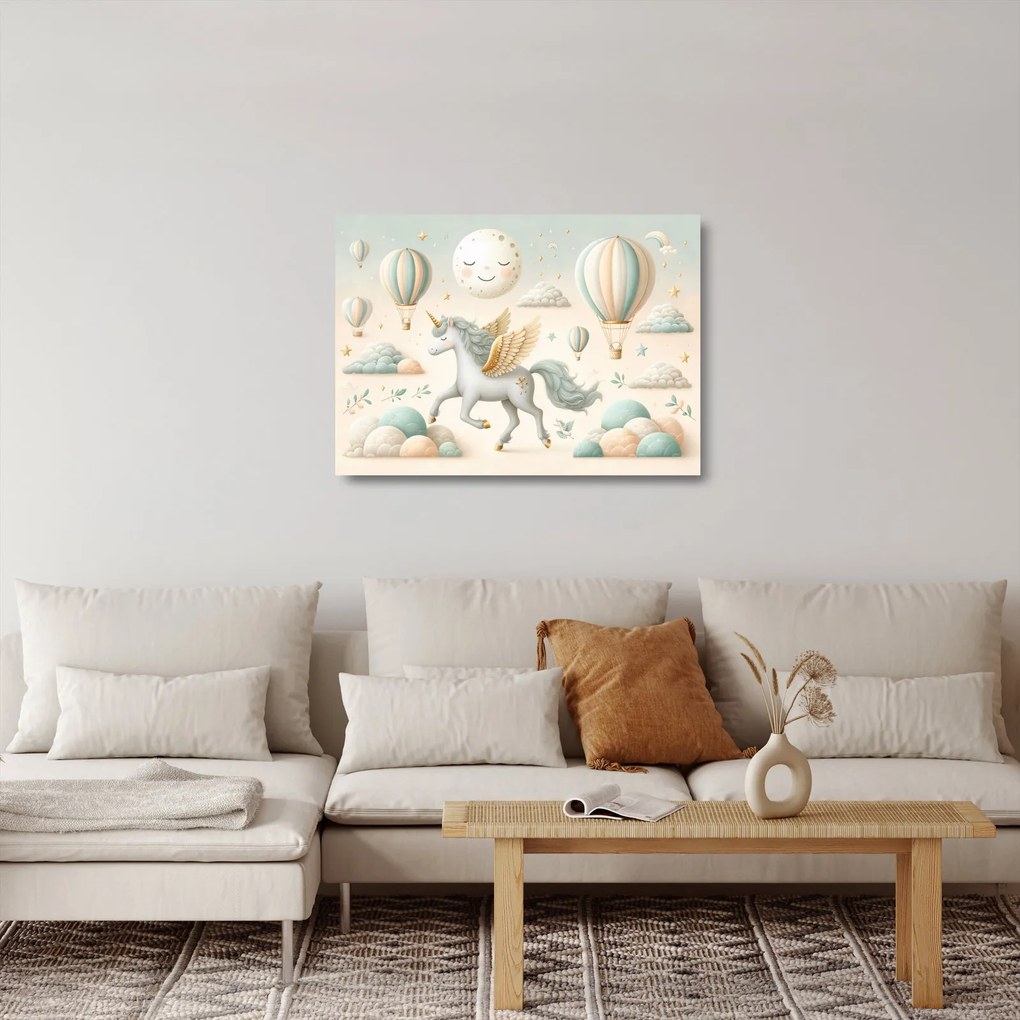 Tablou pe sticlă - Unicorn fericit (70x50 cm)
