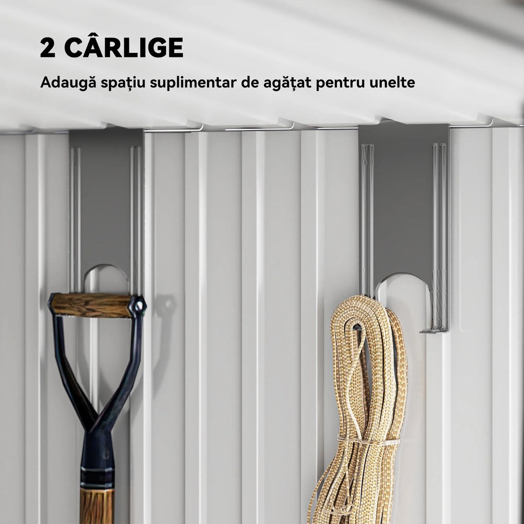 Outsunny Magazie 6,5 x 4 FT din metal galvanizat cu fundatie pentru gradina, Depozit cu incuietoare pentru unelte, Gri