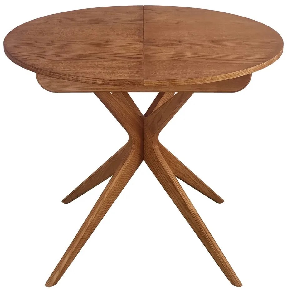 Masă de dining rotundă extensibilă cu aspect de lemn de stejar cu blat suplimentar ø 90 cm Jubi – Ragaba