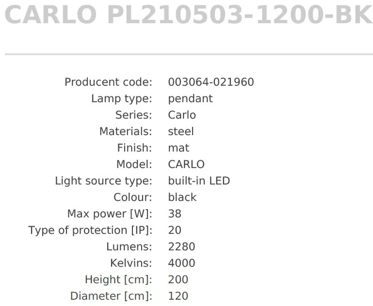 Lustra LED design modern circular CARLO negru mat, diametru 120cm