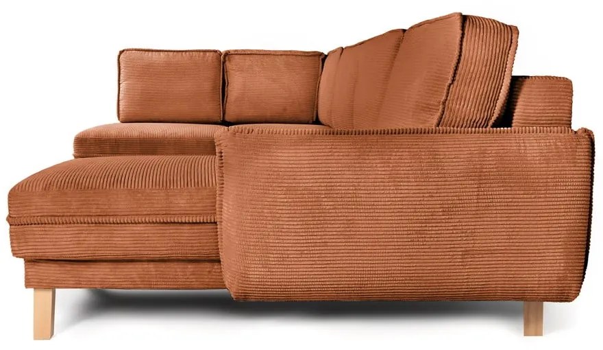 Colțar portocaliu extensibil cu tapițerie din catifea reiată (cu colț pe partea stângă /în formă de "U") Tori – Bonami Selection