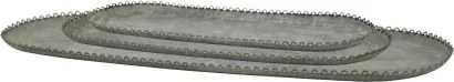 Set de 3 tăvi din metal cu margine decorativă tip dantelă, finisaj zinc antichizat