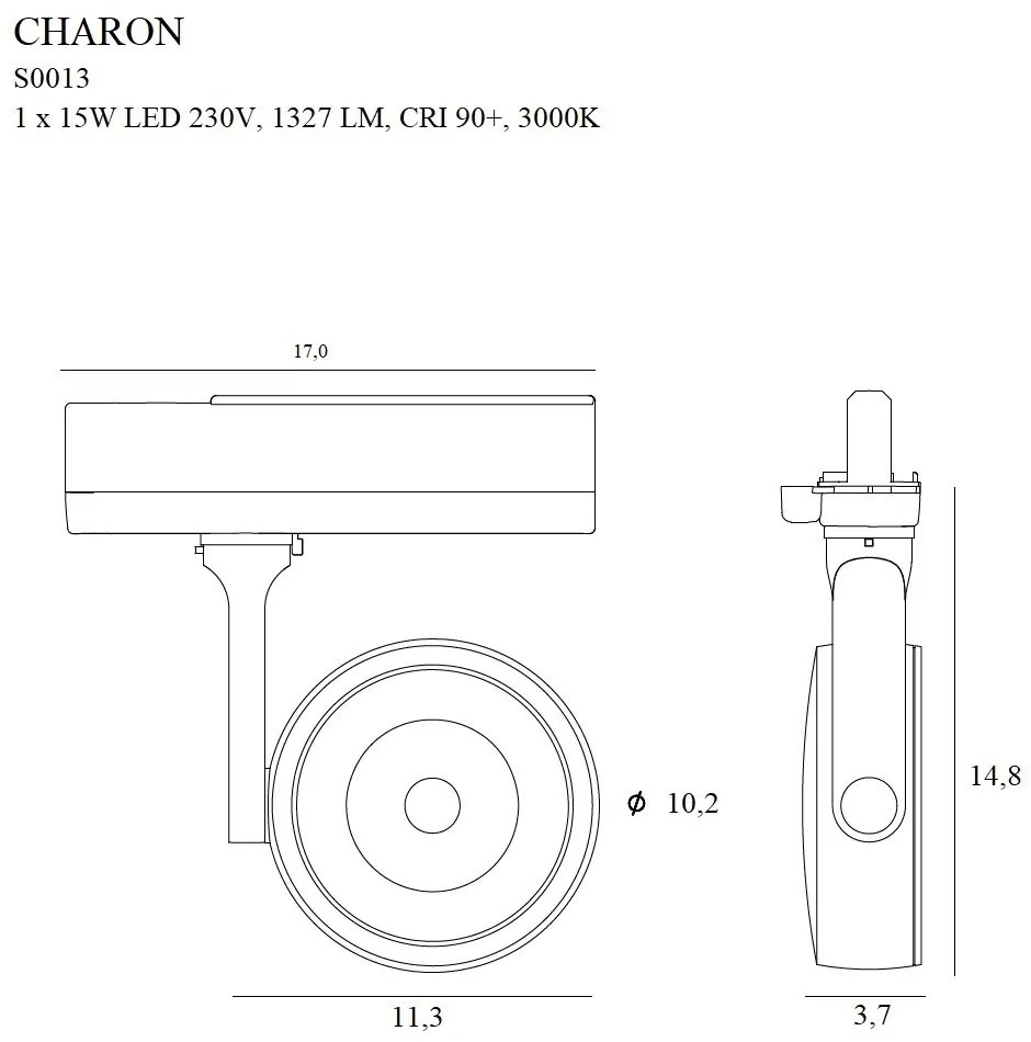 Spot LED directionabil pentru sina trifazata MAXLIGHT, CHARON alb