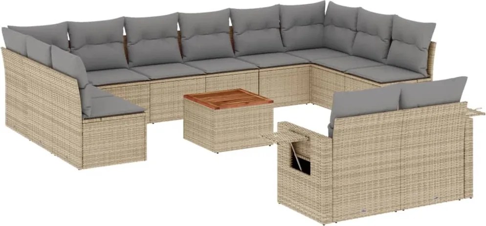 vidaXL Set canapele de grădină, 13 piese, cu perne, bej, poliratan