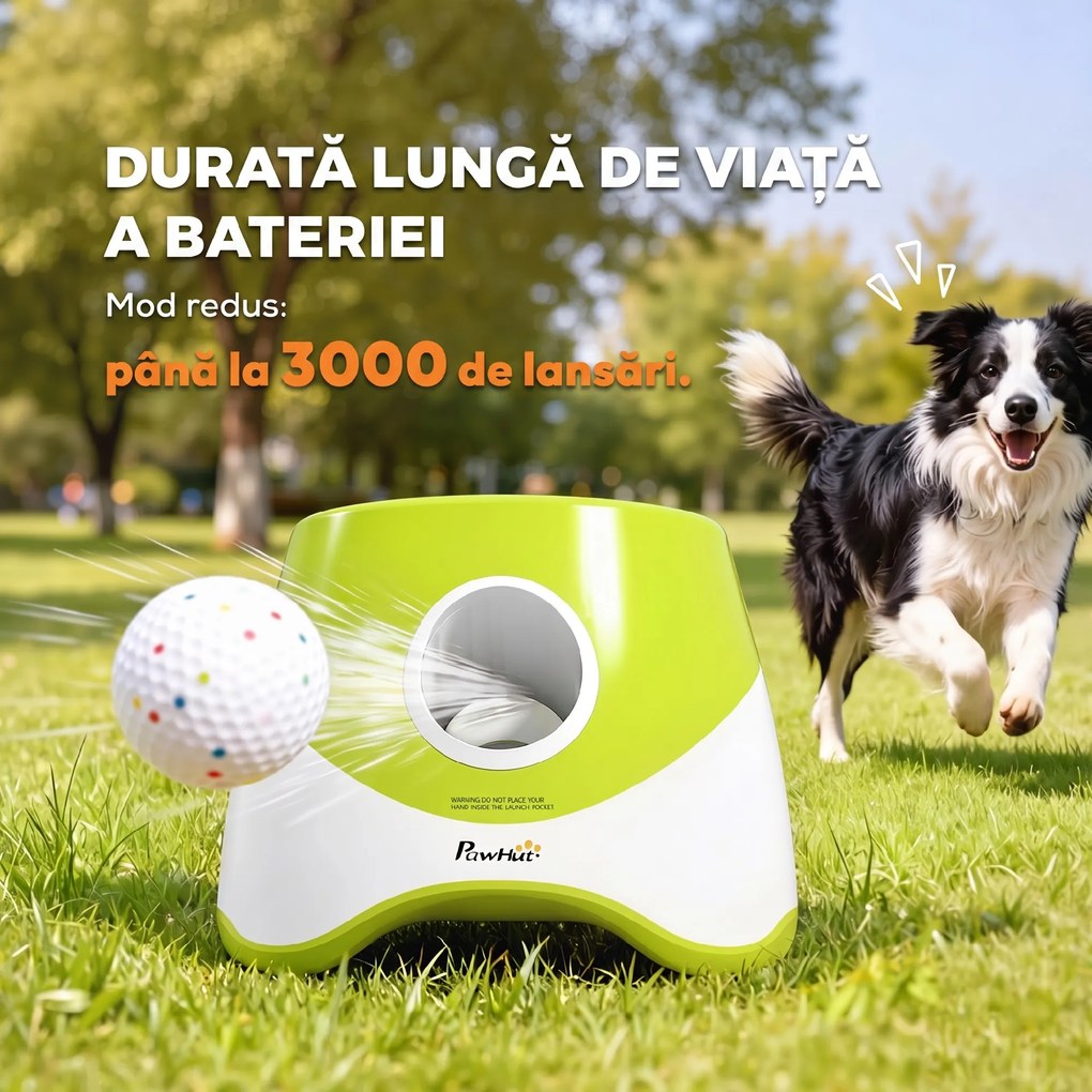 PawHut Lansator Automat de Mingi pentru Câini de Talie Mică și Medie, cu 3 Mingi, 3 Distanțe Reglabile, Verde | Aosom Romania
