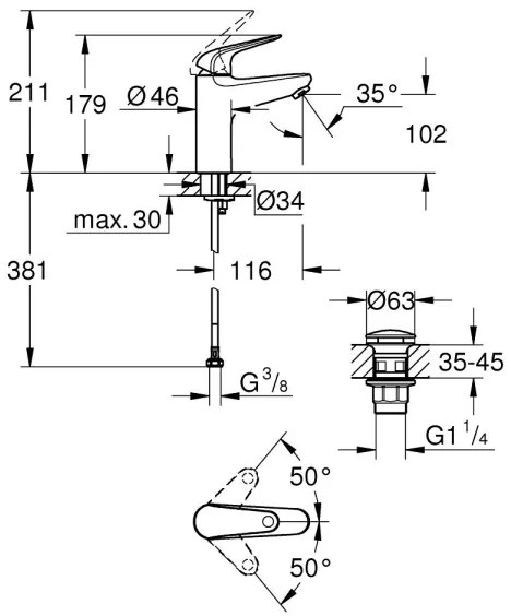 GROHE 24326001 - Baterie pentru lavoar SWIFT DN 15, mărime M, crom lucios