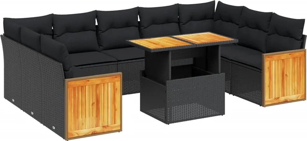 vidaXL Set canapele de grădină cu perne, 10 piese, negru, poliratan