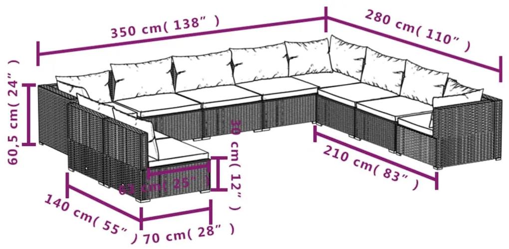 Set mobilier de gradina cu perne, 10 piese, gri, poliratan gri si antracit, 3x colt + 7x mijloc, 1