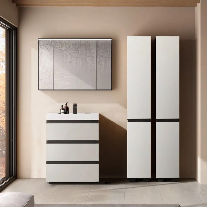 Set mobilier cu lavoar inclus 70 cm, 3 sertare cu soft-close, gri deschis, Kolpasan, Harmony