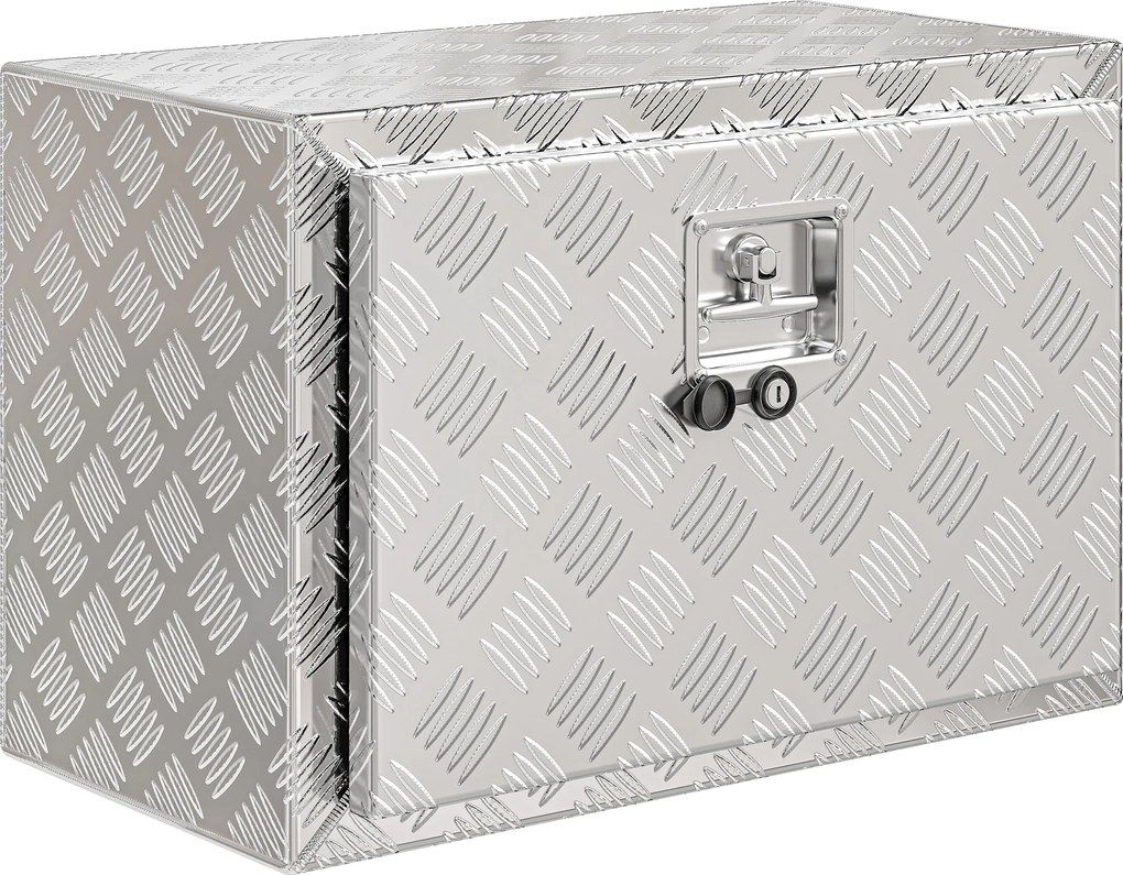 HOMCOM Cutie de Scule din Aluminiu cu Încuietoare și 2 Chei, Box de Depozitare 76L, Rezistentă și Impermeabilă, pentru Pickup Rulote Remorci, 60,9x35,5x40,6cm, Argintiu | Aosom Romania