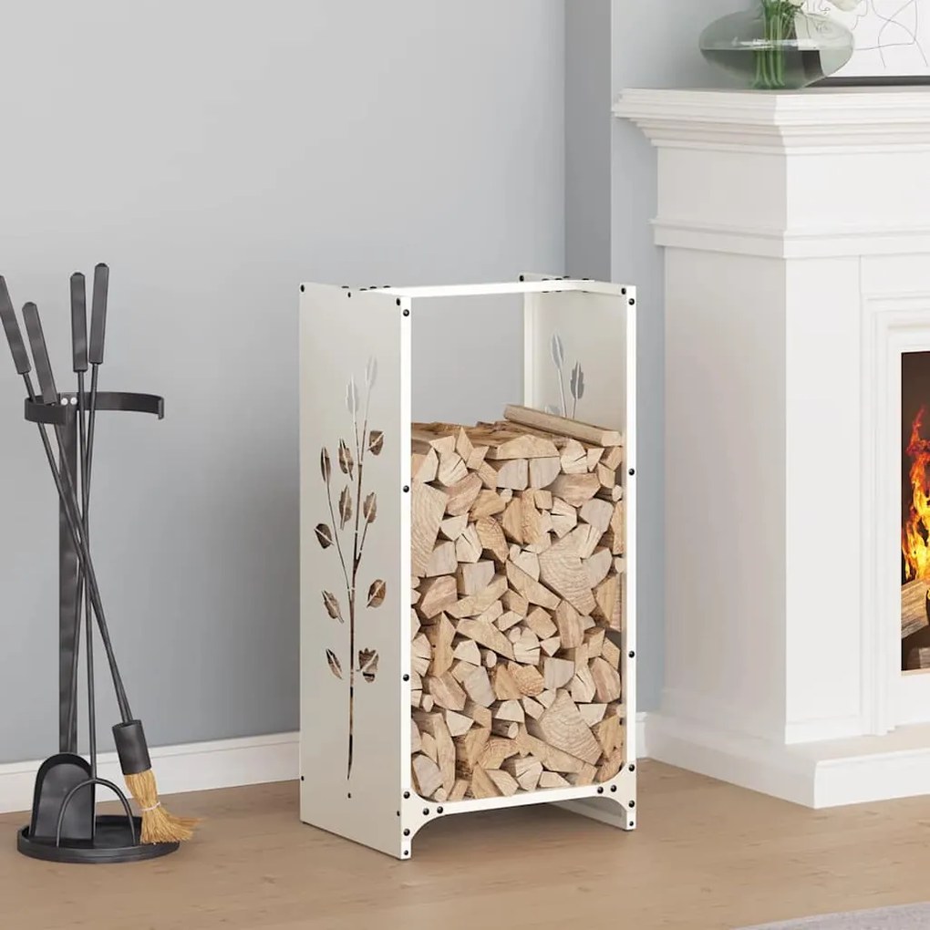 vidaXL Suport pentru lemne de foc alb 40x30x80 cm Oțel laminat la rece