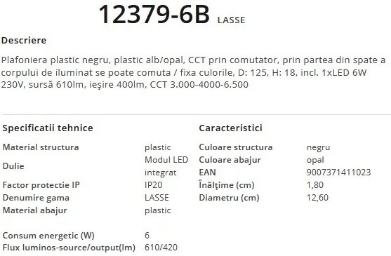 Plafoniera LED design modern LASSE negru 12379-6B GL
