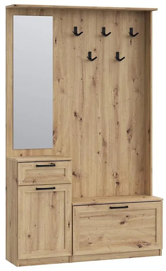 Panou pentru hol KAVI cu oglindă, stejar artisan