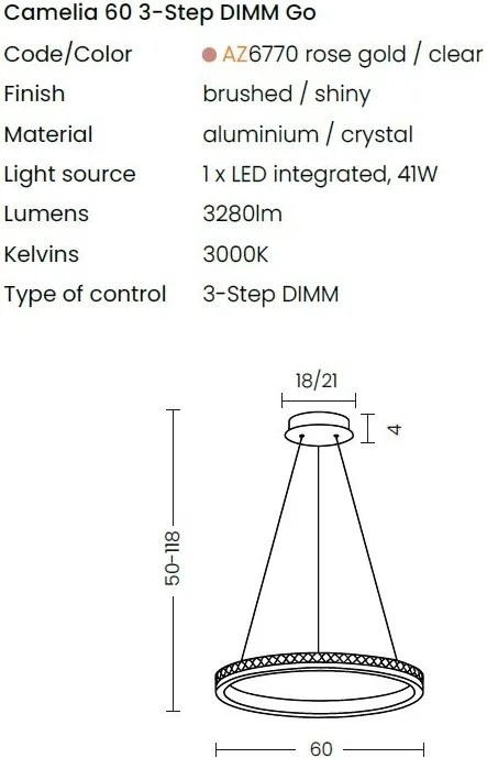 Lustra LED suspendata design circular CAMELIA 60 3-STEP DIMM